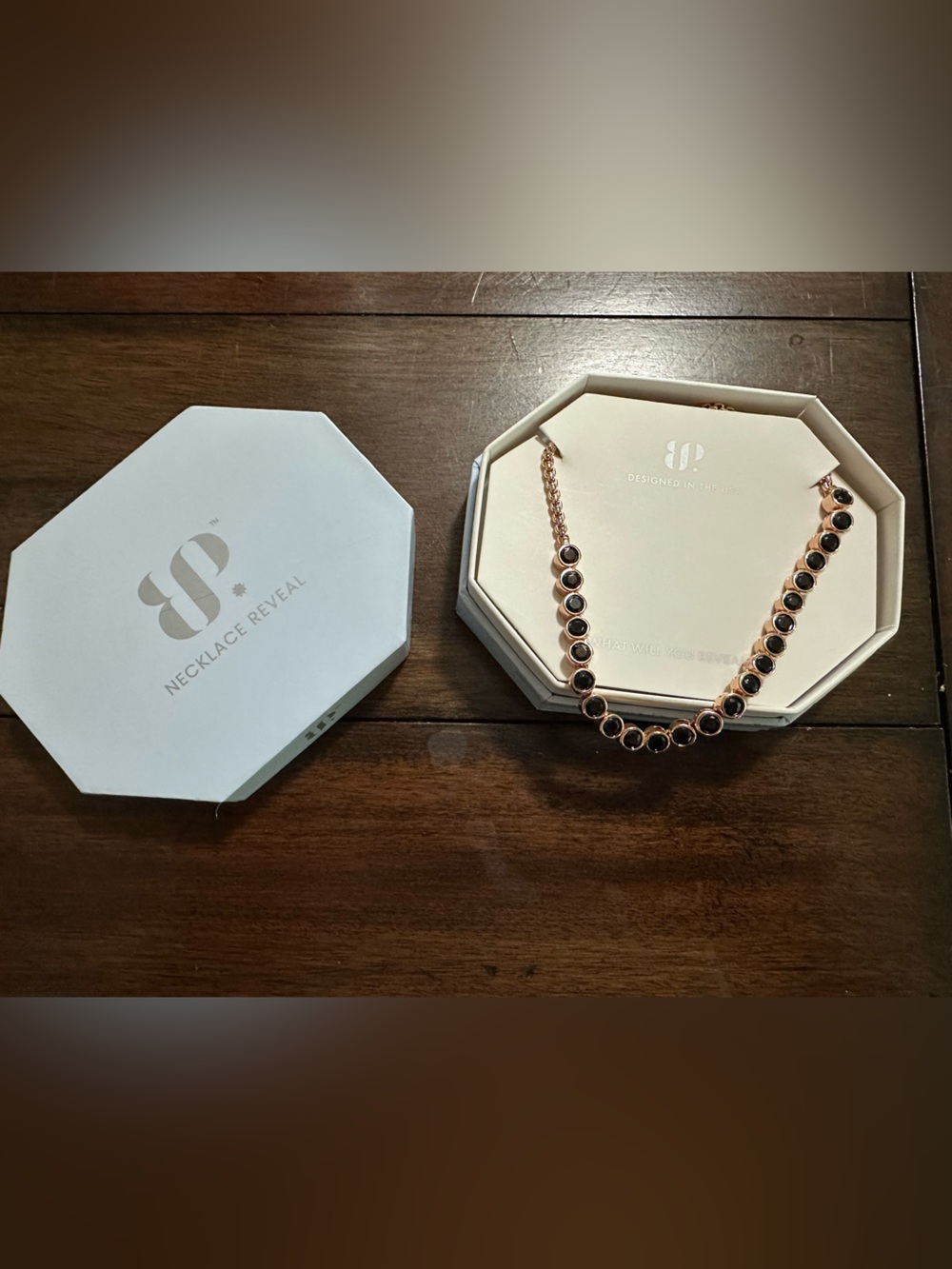 Bp Rose Gold Black Stone Tennis Necklace